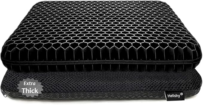 Gel Seat Cushion, Double Thick Breathable Honeycomb Design Absorbs Pressure Points Seat Cushion with Non-Slip Cover Gel Cushion for Office Chair Home Car Seat Cushion for Wheelchair (Black)