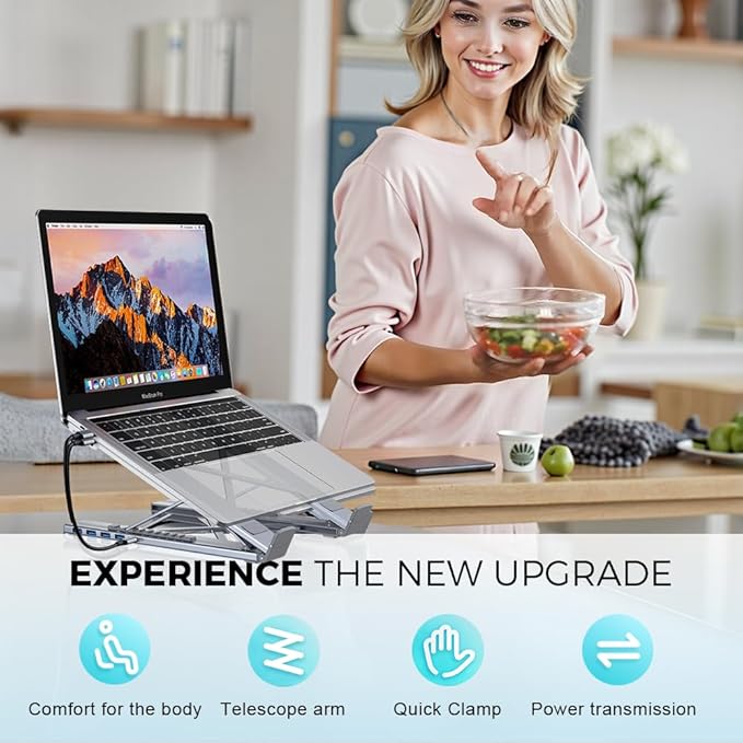 8-in-1 USB-C Laptop Stand & Docking Station - 4K HDMI, 2X USB-A 3.0, 2X USB-C, 100W PD Input, SD/TF Card Reader - Universal for Office & Home