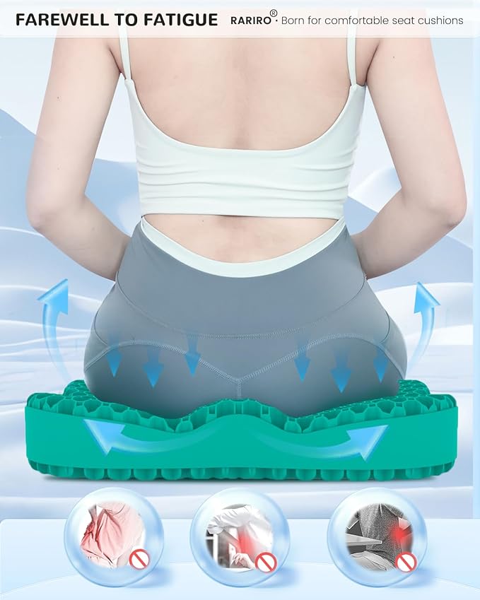 Gel Seat Cushion for Long Sitting(Enlarged & Thickened), Cooling Pressure Relief Seat Cushion for Wheelchair, Driving, Kayak, Office Desk Chair Seat Pad Gel for Heavy People[Green-2.75" Thick]
