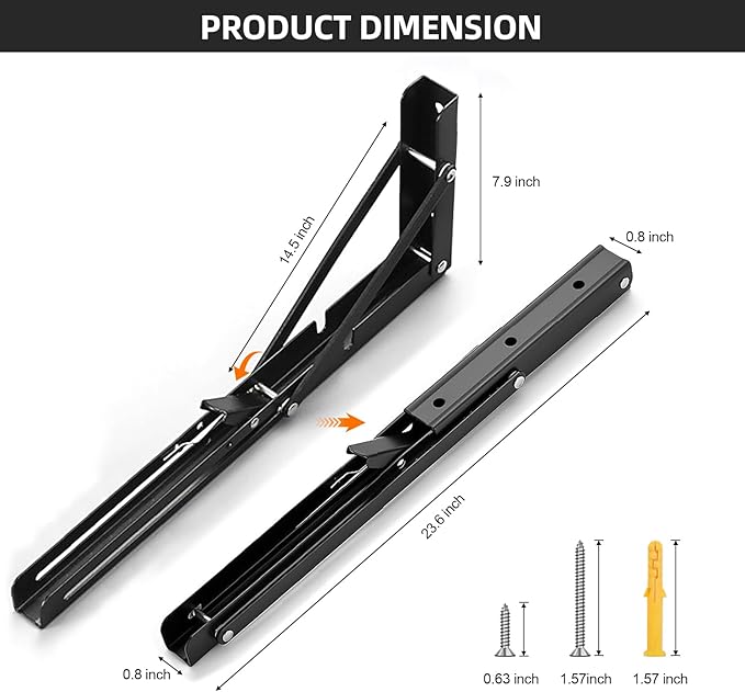Folding Shelf Brackets 24 inch Foldable Shelf Bracket Heavy Duty Collapsible Shelf Brackets DIY Wall Mounted Fold Down Table Bracket Space-Saving for Benches Workstation (2PC, Max.Load 177 lbs)