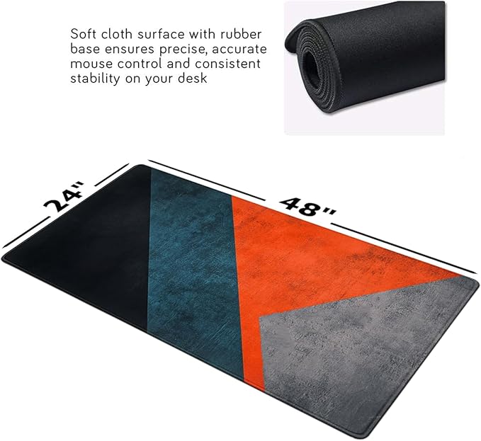 Modern Art Extended Mouse Pad 48" x 24", Abstract Design Desk Mat, Non-Slip Rubber Base, Large Surface for Gaming and Office, Durable, Waterproof, Vibrant Geometric Colors