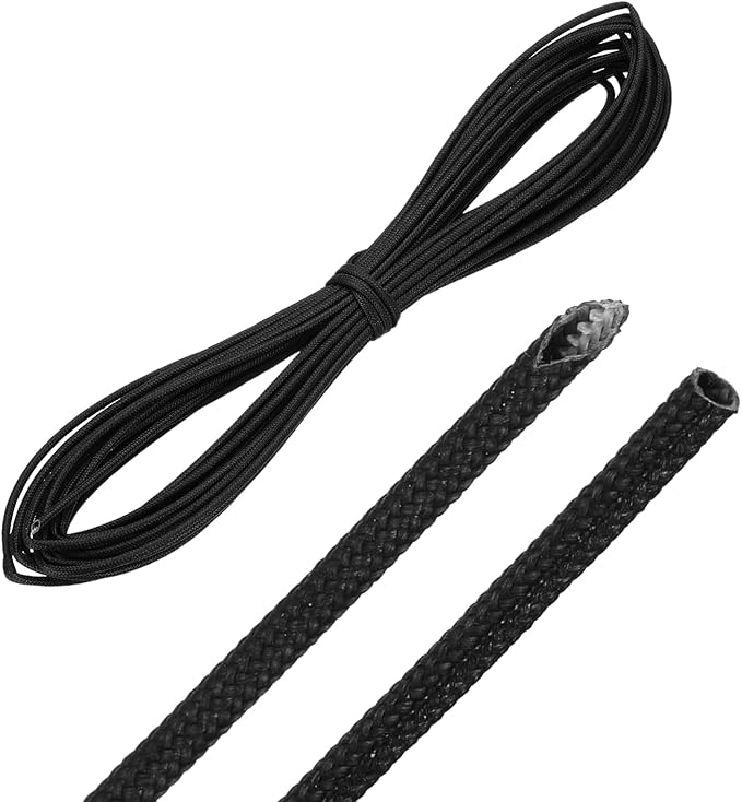 MECCANIXITY 30ft Braided Cable Sleeve, 1/16" ID 200C Heat Resistant 1500V Fiberglass Wire Insulation Cord Protector Organizer Wires Management for Motor Engine Fuel Line, Black