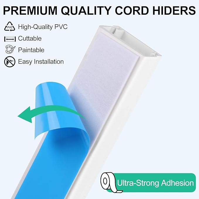 Rindion Cord Hider, 113.6in Cable Hider, Cord Covers for Wires on Wall, Wire Covers for Cords on Wall, Cable Management Wire Hiders for TV, 8 x L14.2 x W0.94x H0.55in - White