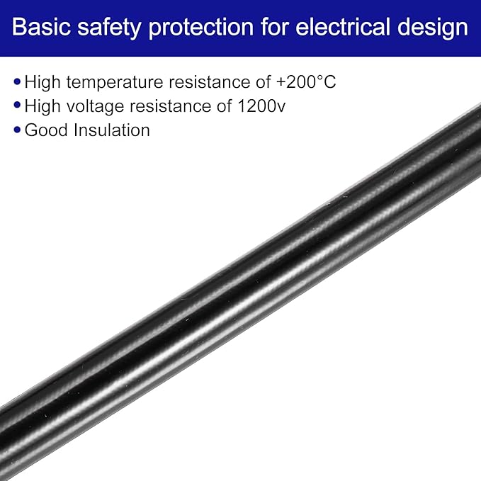 MECCANIXITY Insulation Braided Cable Sleeve,20 Ft-3/8 Inch ID Black, High Temp Silicone Fiberglass Sleeving for Cable Wrap, Automotive Wiring Protection