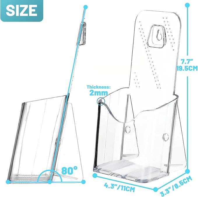Viymgit Brochure Holder Stand, 12 Pack 4 inches Acrylic Pamphlet Display Stand Wall Mount/Countertop, Clear Plastic Trifold Rack Card Holder for Organizer Flyer, Leaflets, Document, Literature