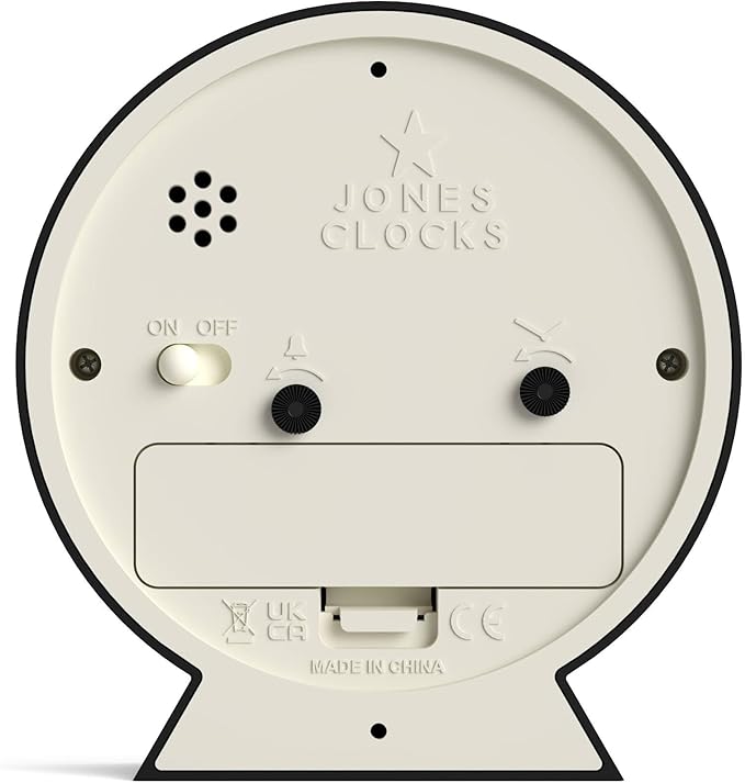 JONES CLOCKS® Midnight mini Alarm Clock | Contemporary Design | Black | Stylish, Compact and Functional for Bedside, Desk or Shelf