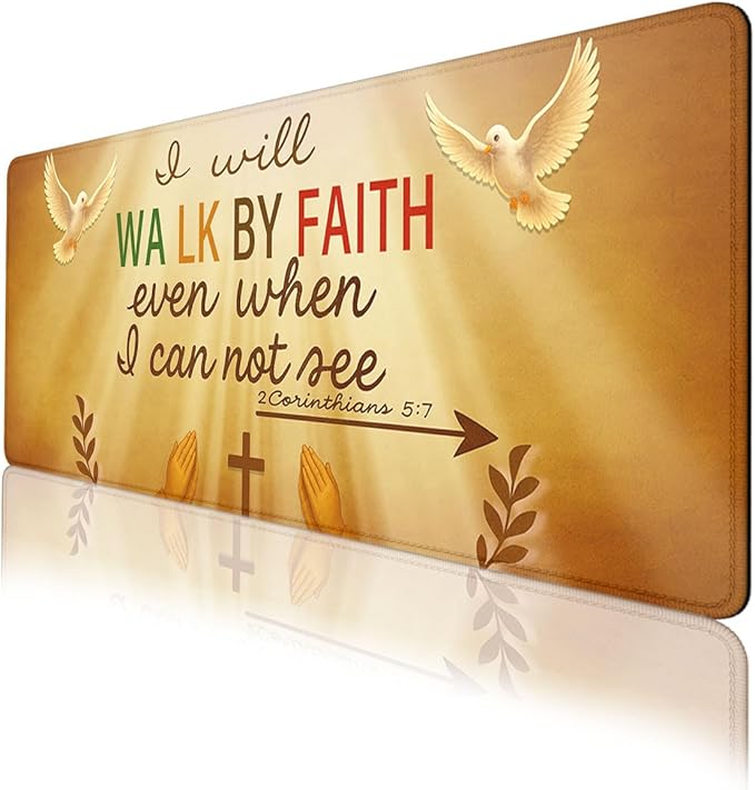 Christian Desk Mat Jesus Cross Faith Quote Walk by Faith XL Mouse Pad Large Mousepad Extended Laptop Keyboard Mat Gaming Desk Pad Mouse Mat 31.5"x11.8"