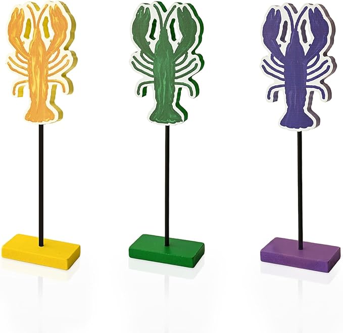 Smile Mardi Gras Wooden Block Decor, Colorful Crawfish Blocks, Mardi Gras Indoor Decoration