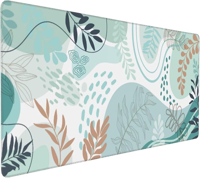 Boho Abstract Art Large Mouse Pad 35.4"X15.7" Modern Boho Leaves XXL Extended Mouse Pad Desk Mat Waterproof Non-Slip Rubber Base with Stitched Edges Mouse Mat for Abstract Art Design for Home & Office