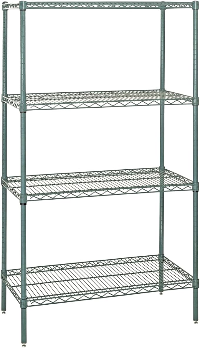 Quantum WR54-1236P Wire Shelving Starter Kit with (4) Shelves and (4) Posts for Commercial Warehouse Storage Distribution | 800 lb Load Capacity | 36"W x 12"D x 54"H, Green Epoxy Coated Finish, NSF