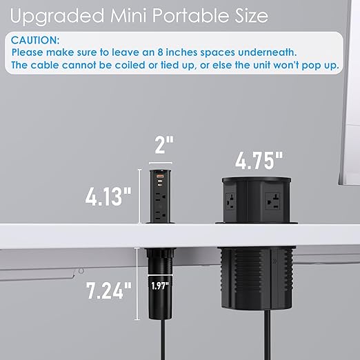 ANNQUAN 2 inch Pop Up Outlet for Countertop with 20W USB Ports,2 Outlets Tamper Resistant,Splashproof Pop Up Socket,Desk Power Grommet for Home Office Kitchen 3FT Cord (ETL Listed)