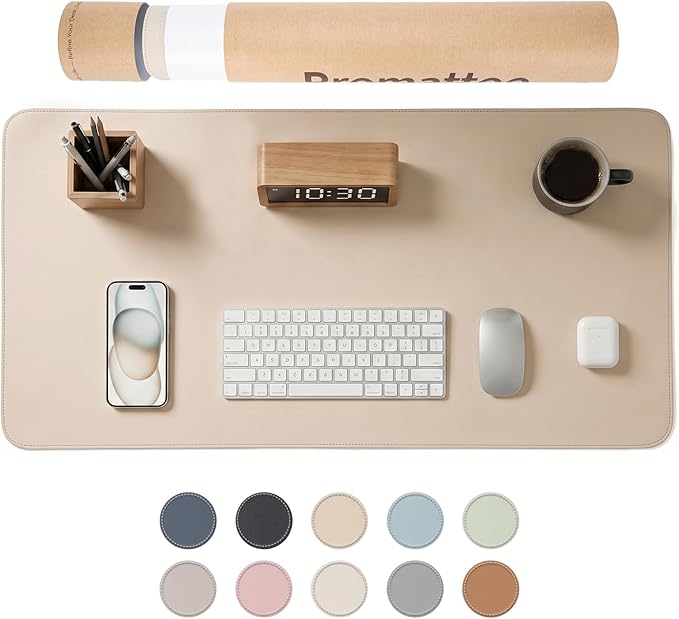 Large Desk Pad Non-Slip Desk Mat Protector for Keyboard Mouse Waterproof Vegan Leather Surface Faux Leather Laptop Mat Smooth Mouse Pad Premium Gift Tube Warm Beige 39" x 17"