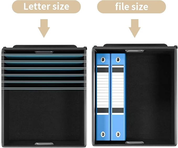 File Organizer Box with Lid, Collapsible File Folder Organizer for Office Document Storage, Filing Box with Plastic Slide for Letter/Legal Size Hanging Files, Brown, 2 Pack