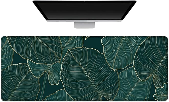 Gaming Mouse Pad Large Desk Mat Extended Keyboard Mouse Pad Mousepad with Non-Slip Base and Stitched Edge Desk Pad Mouse Pads for Desk Home Office Gaming Palm Leaves
