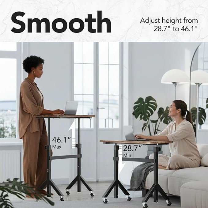 HUANUO 32'' Small Standing Desk Adjustable Heigh, Mobile Stand Up Desk with Wheels, Portable Rolling Desks for Walking Pad and Treadmill, Computer Laptop Desks for Home Office Space,Walnut