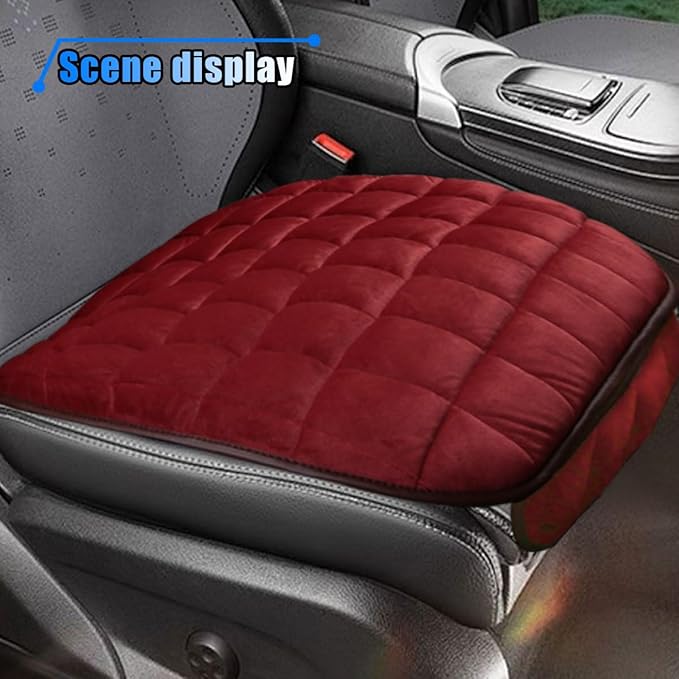 LAINLOY Car Seat Cushion, Soft Plush Vehicle Driver Seat Pad with Storage Pocket, Non-Slip Flat Rubber Bottom, Universal Seat Protector Cover for Truck, Car, SUV, Home, Office, Chair(Red)