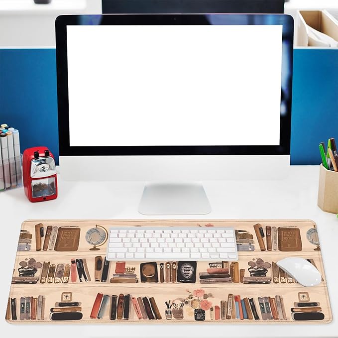 Bookshelf Gaming Mouse Pad Vintage Library Aesthetic Mouse Pad Large Mousepad Extended Laptop Keyboard Mat Gaming Desk Pad Mouse Mat Office Computer Keyboard Laptop 31.5"x11.8"