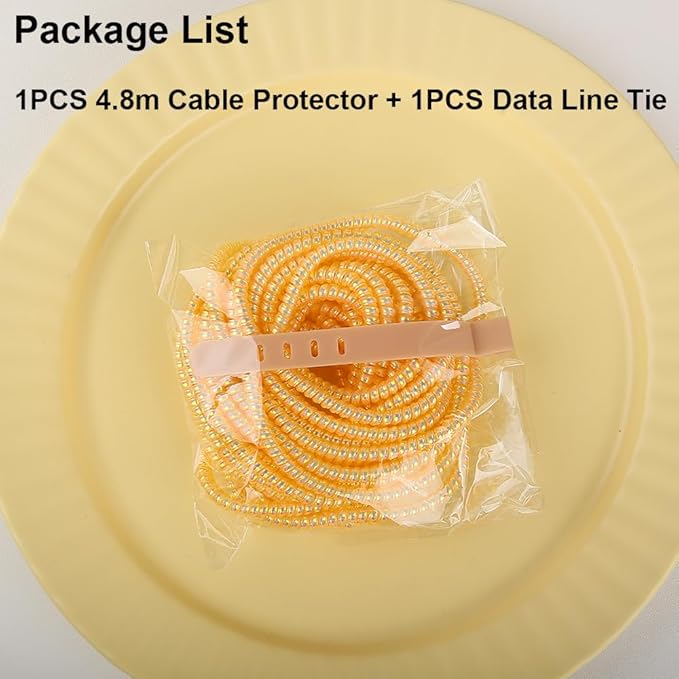 4.8M(15.75FT) Spiral Cable Protector, Multicolor Suitable for Most Phone/Pad/Laptop USB Wire Cord Savers Protection Cover Anti-Break Wrap Charger Data Line Cables Sleeves, Laser Yellow