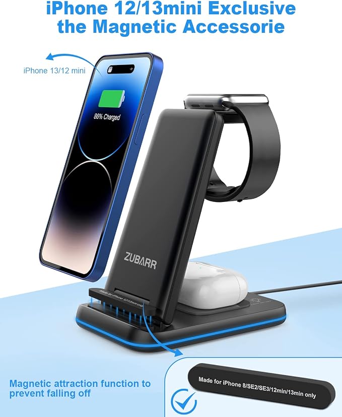 Foldable Wireless Charger for Multiple Devices 3 in 1 Wireless Charging Station for Travel, Compatible with iPhone 17 16e 16 15 14 13 12 11, Charging Pad for iWatch Series & Airpods 4 3 2 Pro