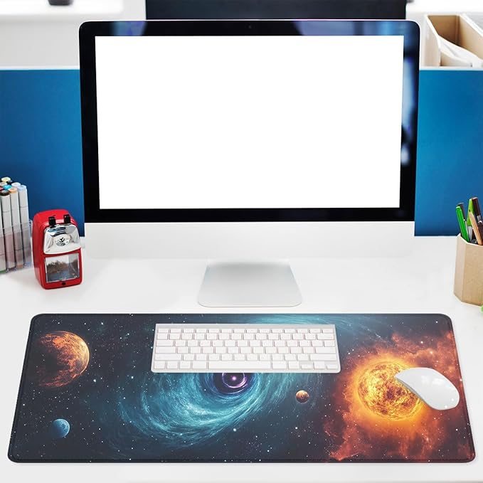 Galaxy Space Gaming Mouse Pad Black Hole Solar Extended Mousepad Waterproof Stitched Edges Rubber Base Non-Slip Deskmap Computer Keyboard Mat 31.5x11.8 Inch