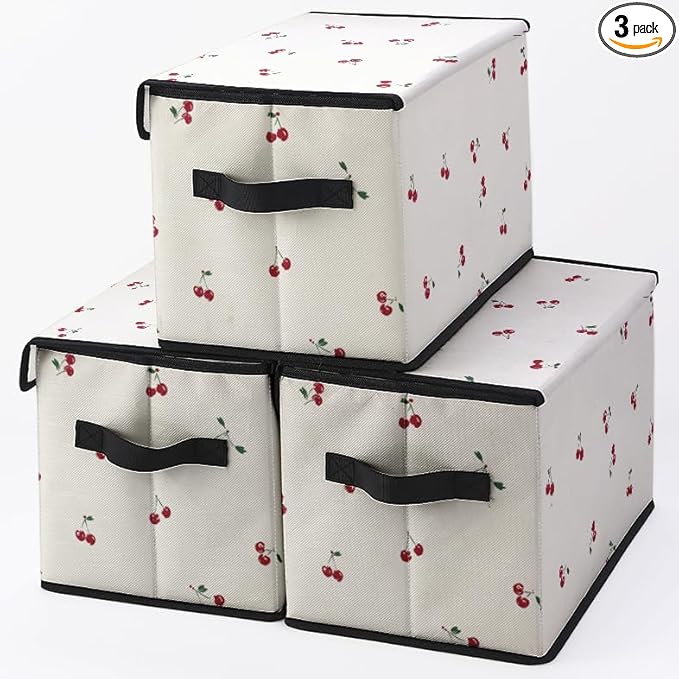 Stackable Clothes Storage Bins with Lids,Closet Organizers Fabric Cat Printing Box for Home and Office,Blanket Clothes Organizers,Under Bed Storage Containers 3 Pack.