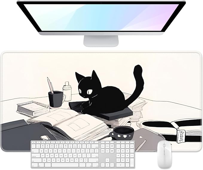 Desk Pad, 32" x 16" XXXL Extended Large Gaming Mouse Pad, Desktop Decor Desk Mat, Men Women Office Supplies and Accessories, Cute Anime Mouse Mat for Laptop & Keyboard, Reading Cat