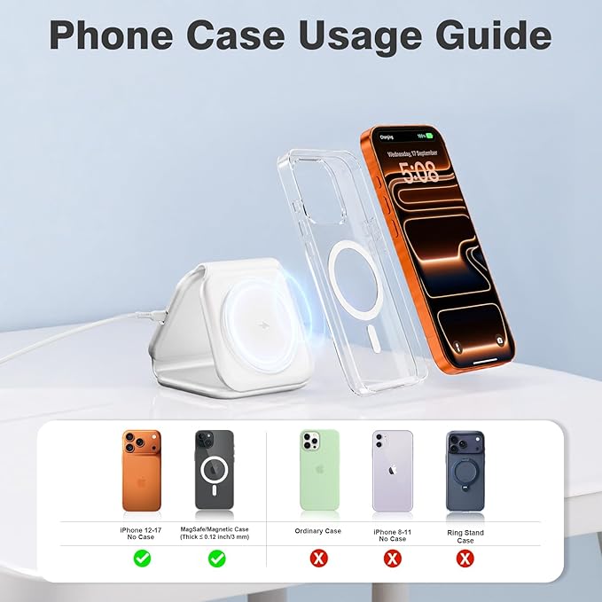 15W Travel Charging Station for Apple Multiple Devices, 3 in 1 Foldable Magnetic Wireless Charger-Qi2 Fast Charging Pad for iPhone Air 17 16 15 14 13 12 Pro Max, Watch & Airpods-Slim, Portable, White