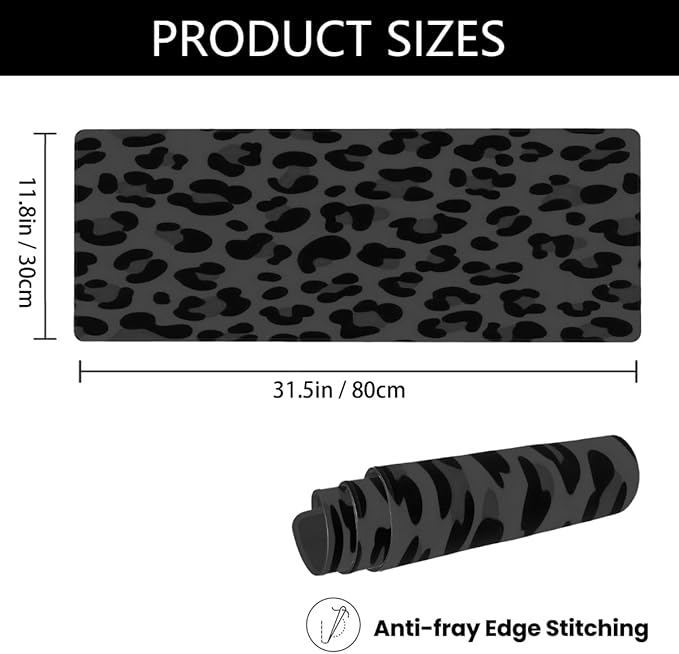 Large Mouse Pad Leopard Print Black Non-Slip Rubber Long Gaming Desk Mat Big Computer Keyboard Mousepad Waterproof Protector Wristing Pad for Gaming Office Home Decorative 31.5 X 11.8 Inch