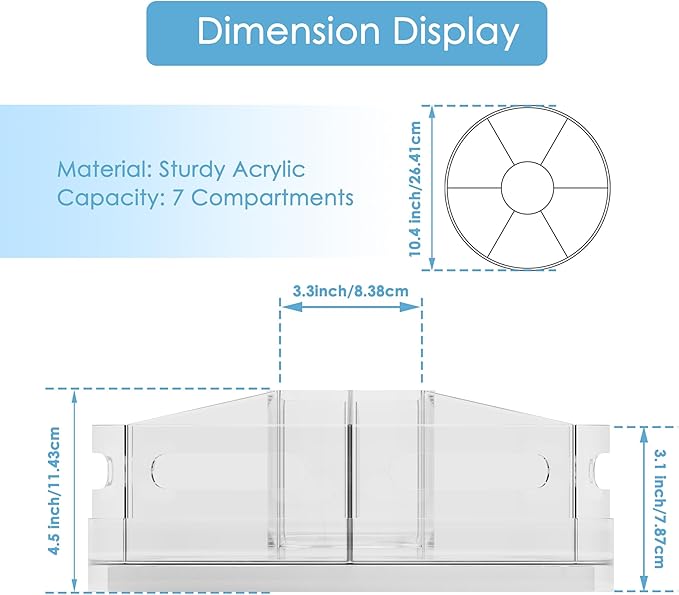 CraftGenes 2 Packs Pen Organizer for Desk - Acrylic Pen Holder with Hand Grips, 360° Extra Large Rotating Desk Organizer with 7 Removable Compartments for Office, Home, and Makeup Storage