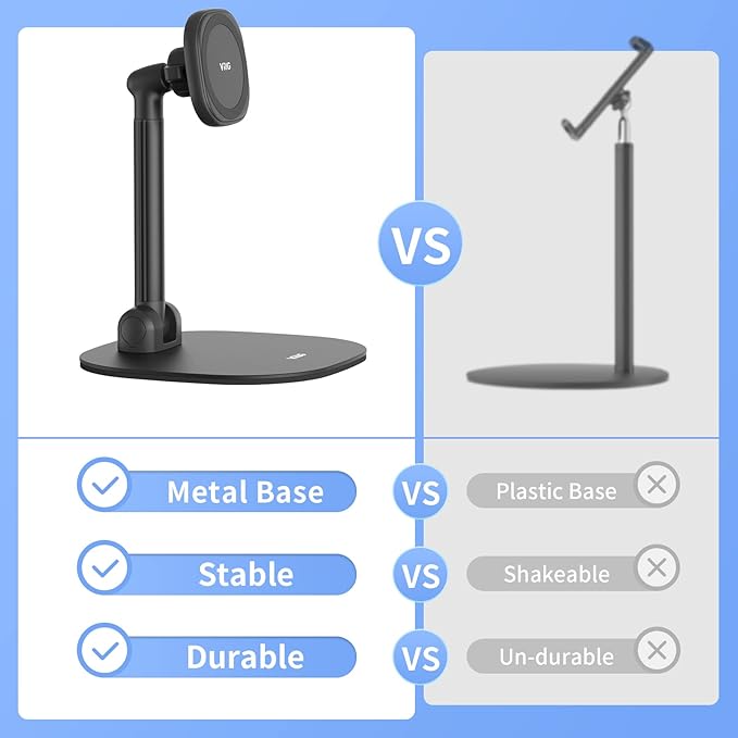VRIG Magnetic Desk Phone Stand for Office/Home, 360°Rotation Phone Holder with Magnetic Ring Height&Tilt, Adjustable Cell Phone Stand for iPhone 17 16 15 14 13 12 and More/Android