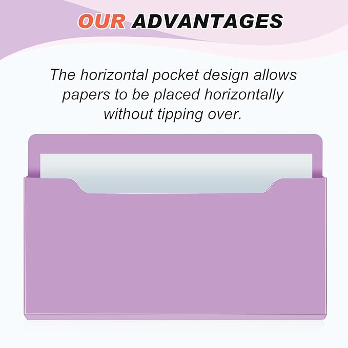 Fuutreo 6 Pcs Magnetic Wall File Organizer Magnetic Wall File Holder Refrigerator Magazine Holder for Mail Letters Paper(Violet Color,Horizontal-large)