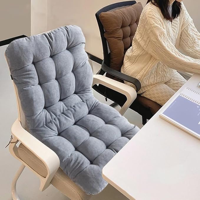 Desk Chair Cushion,Non-Slip Office Chair Pad with Ties,Soft Seat Cushion with High Back Support for Dorm,Car,Dining Room,Kitchen,Rocking Chairs (Grey)