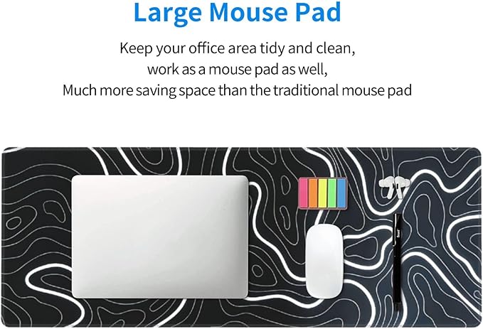 XL Topographic Map Large Gaming Mouse Pad, Long Extended Full Mouse Mat Desk Pad for Top Keyboard Table, Aesthetic Cute Big Stitched Mousepad Gifts for Women Office Decor(Black, 31.5 * 11.8 in)
