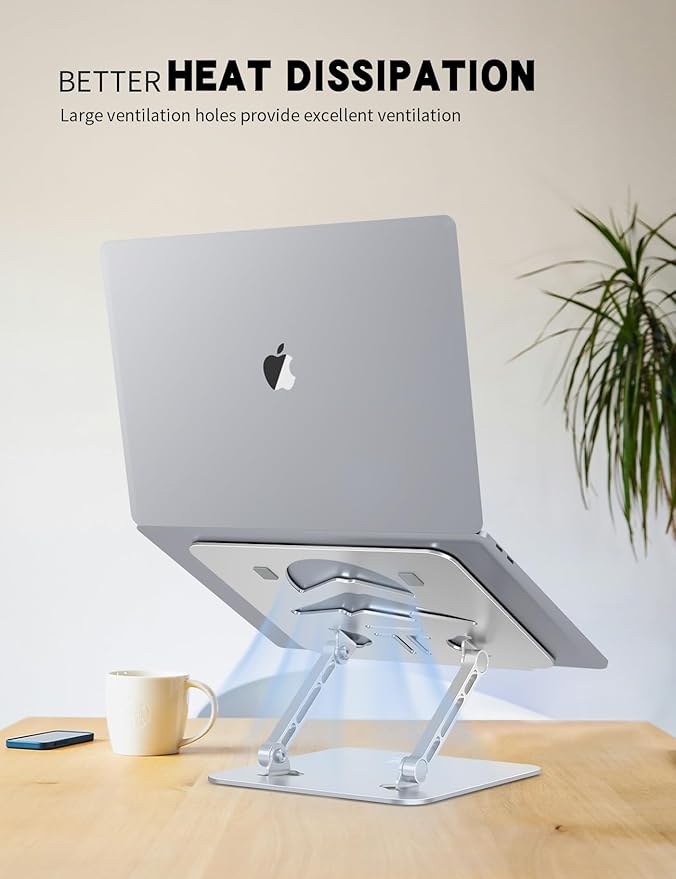Laptop Stand Adjustable Laptop Holder for Desk, Foldable Laptop Riser Portable Computer Stand Compatible with MacBook, Lenovo, HP and All Laptops up to 16 inches Silver