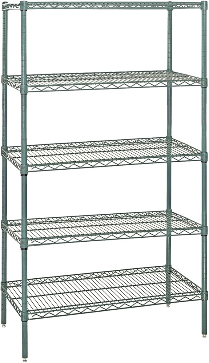 Quantum Storage Systems WR63-1824P-5 Wire Shelving Starter Kit, 24" W x 18" D x 63" H, 600 lbs Capacity, Carbon Steel, Epoxy Coated, Green, NSF