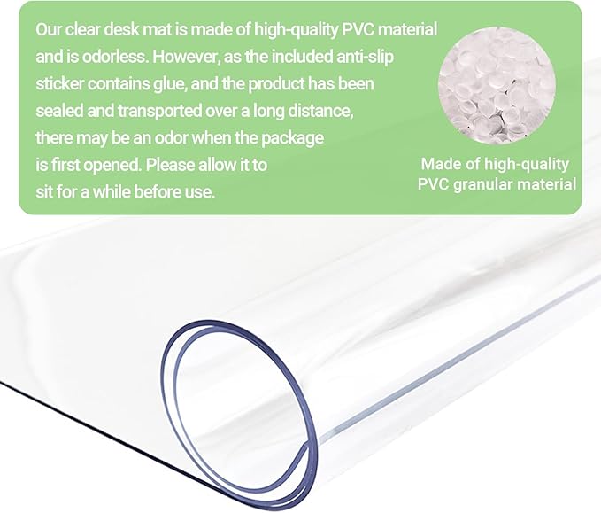 Small Clear Vanity Mat, 23.6"x11.8" Anti-Slip Makeup Desk Protector, Waterproof Scratch Resistant, Odorless Easy Clean for Vanity Cosmetics & Pet Bowl