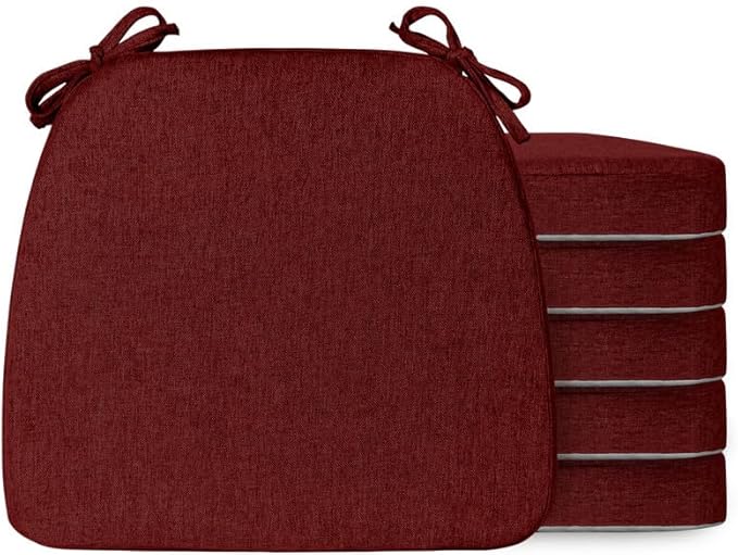 Chair Cushions Set of 6, D-Shaped Seat Cushion for Chair, Non Slip Chair Pads with Ties, 17" x 16" x 2", 40D Foam, Removable Washable Cover, Seat Cushions for Kitchen Chairs, Burgundy