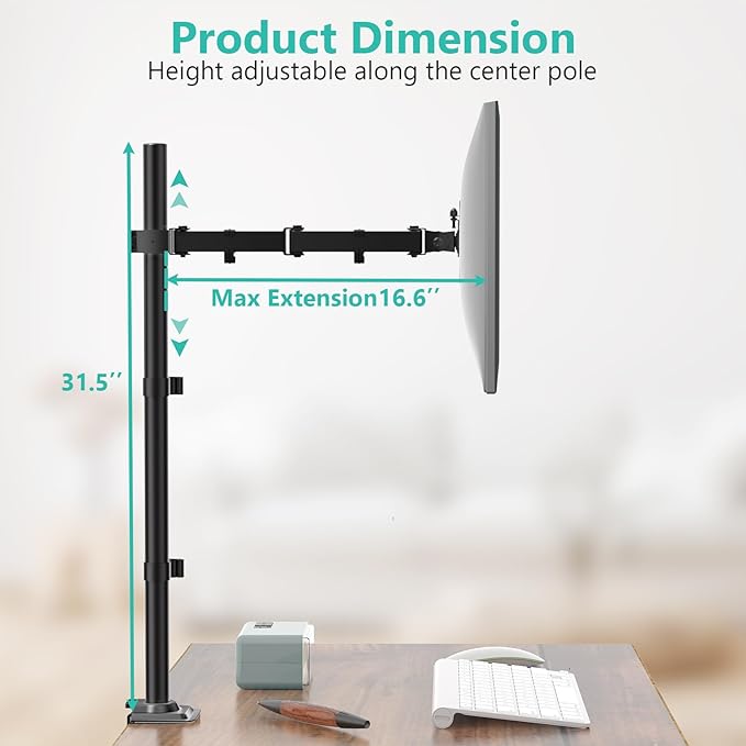 WALI Monitor Arm Mount for Desk, Single Extra Tall Computer Desk Mount, Monitor Bracket Mount Stand Single, up to 32 inch, 22 lbs (M001XL), Black