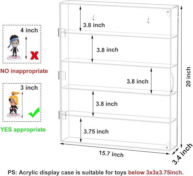 AITEE Acrylic Display Case, Display Cabinet for Mini Funko Pop Figures, Dust-Proof Clear Wall Mounted or Desktop 5 Layer Storage Mini Toys/Rock Stone, Each Compartment: 15 7/10”L x 3 2/5”W x3 4/5”H