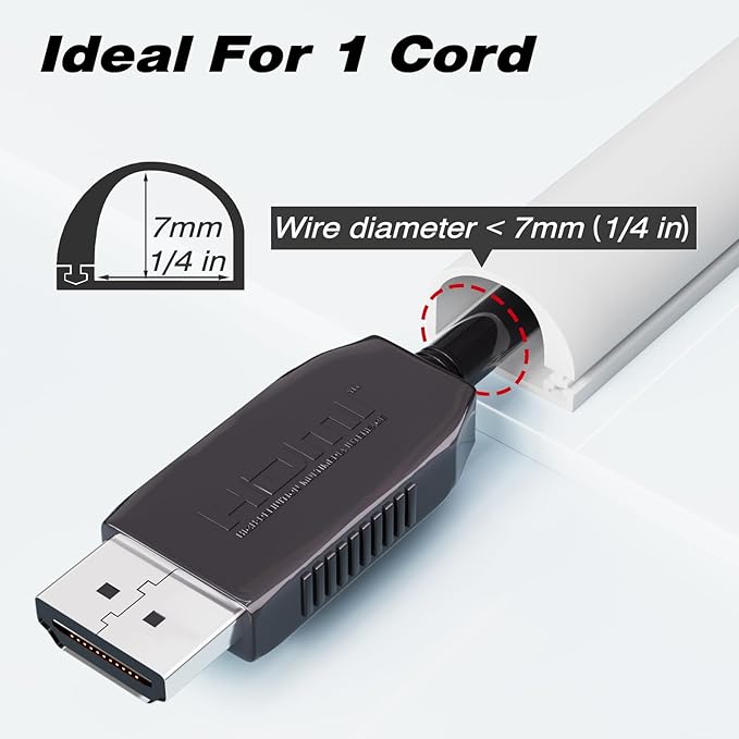 118" Silicone Cord Hider for Wall Mount TV,Self-Adhesive Cable Hider for 1 Cord(1/4" Diameter),Cable Management Under Desk,Cord Organizer,Cable Raceway Home & Office Trim,Cord Concealer Channel,White