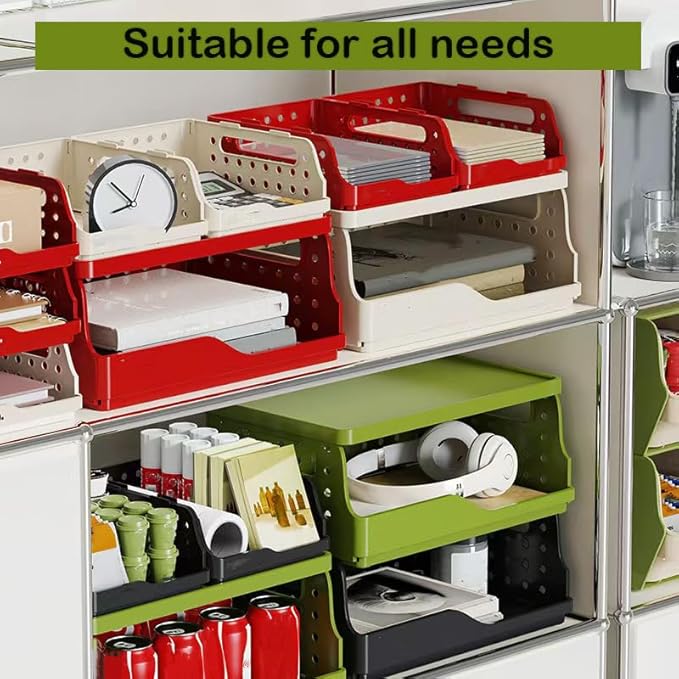 Stackable Desk Organizer, Desktop File Organizers, Tool-Free Assembly Organizer, Stationery, Office Organization(1 Large Black & 2 Small Green).