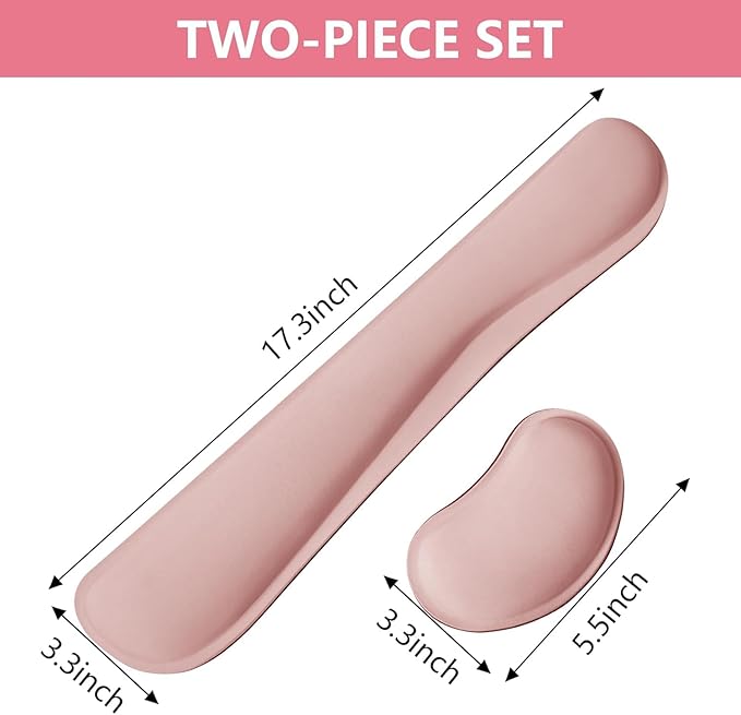 Bloss 2 Wrist Rest Support for Mouse Pad & Keyboard Set, Ergonomic Design Wrist Support Pad for Keyboard, Soft Memory Foam Desk Pads Support Hand and Arm Easy Typing Pain Relief - Pink