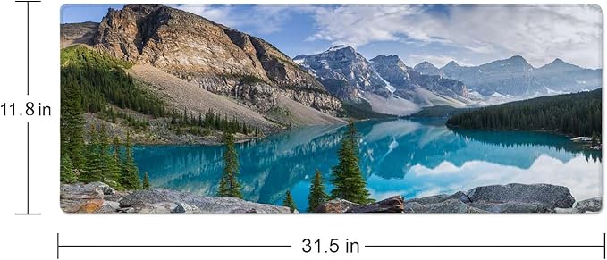 Large Gaming Mouse Pad with Stitched Edges, Rocky Mountains Desk Mat, Extended Keyboard Pad, Non-Slip Rubber Base Desk Pad for Keyboard and Mouse, 31.5X11.8 inch