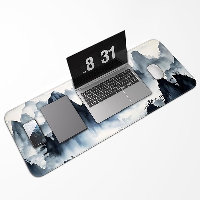 Mouse Pad, Gaming Mouse Pad, Ink Landscape Painting, Non-Slip Rubber Bottom, Stitched Edges, Suitable for Home, Office, Laptop, Keyboard Desk Pad, 31.5x11.8 Inch, Peak