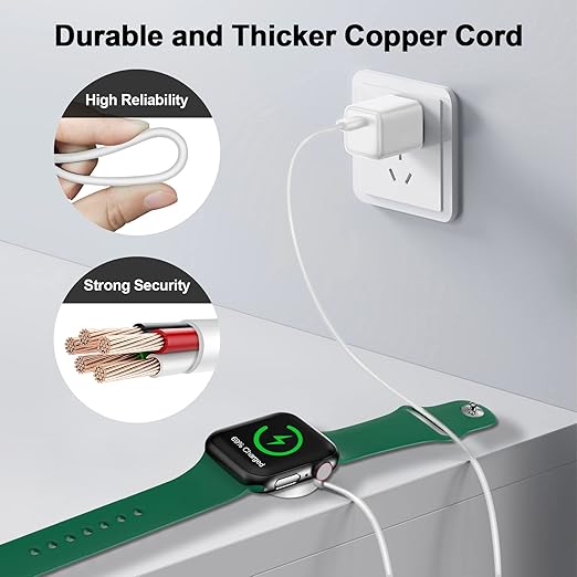 𝟐𝟎𝟐𝟔 𝐔𝐩𝐠𝐫𝐚𝐝𝐞𝐝 for Apple Watch Charger Magnetic Fast Charging Cable [Portable] Magnetic Wireless Charging Compatible with iWatch Series Ultra/9/8/7/6/SE/SE2/5/4/3/2-[1.6FT] White