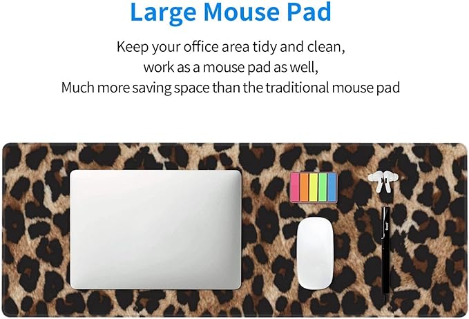 Cheetah Print Large Mouse Pad & Desk Mat Leopard Extended Mousepad with Stitched Edges Non-Slip Rubber Base Laptop Computer Keyboard Pad for Gaming, Office & Home Decor, XL - 31.5" X 11.8"