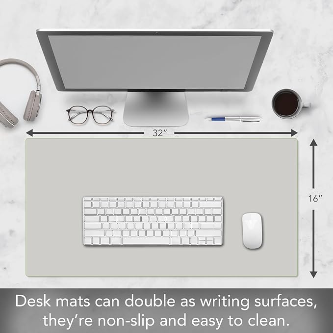 CounterArt Large Light Grey Waterproof Desk Protector 32” x 16” Made in The USA Desk Mat Office Mat Large Mouse Pad