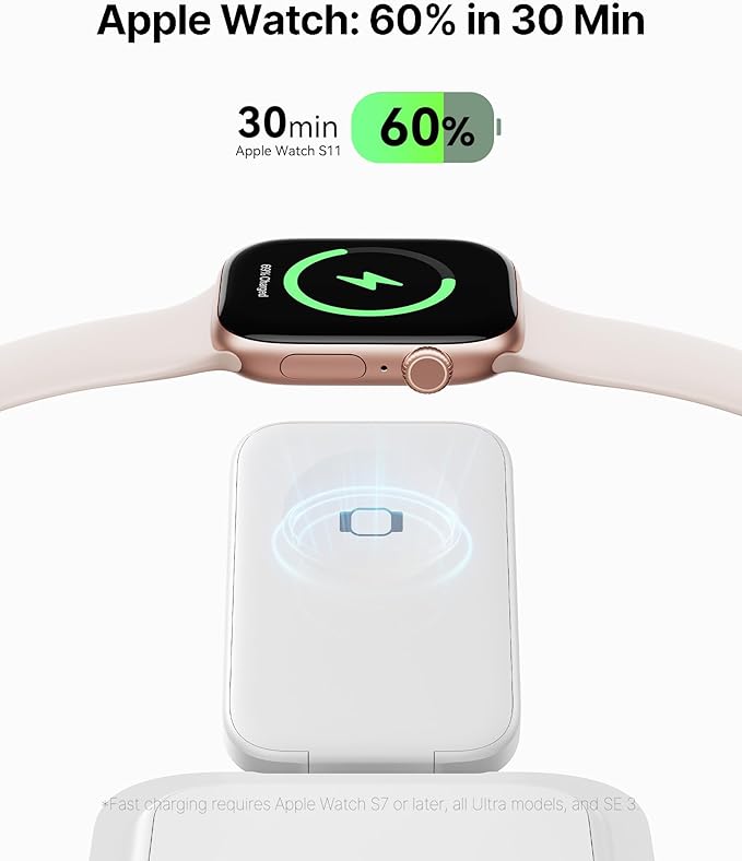 INIU Foldable Magnetic Wireless Charger, Qi2 Certified 3-in-1 Travel Charging Station with 15W Fast Charge - Compatible with Mag-Safe for iPhone 17/16/15 Series, Apple Watch, AirPods (White)
