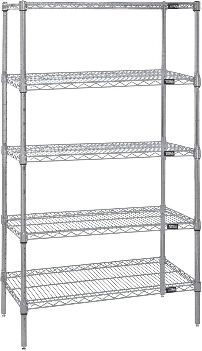 QUANTUM STORAGE SYSTEMS WR74-1860S-5 Starter Kit Wire Shelves Stainless Steel 5 Shelves 74" H x 60" W x 18" D