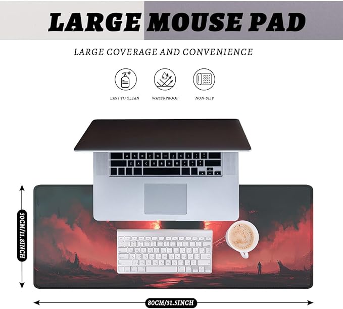 Sun Gaming Mouse Pad Apocalypse Scene Black Hole Solar Eclipse Mousepad Extended Large Laptop Keyboard Non-Slip Rubber Base with Stitched Edges for Home 31.5x11.8 in